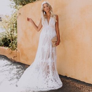 Blush & White Lace Maxi Dress